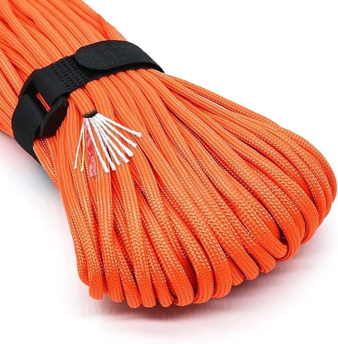 PSKOOK Survival Paracord Parachute Fire Cord Survival Ropes Red Tinder Cord PE Fishing Line Cotton Thread 7 Strands Outdoor 20, 25, 100 Feet