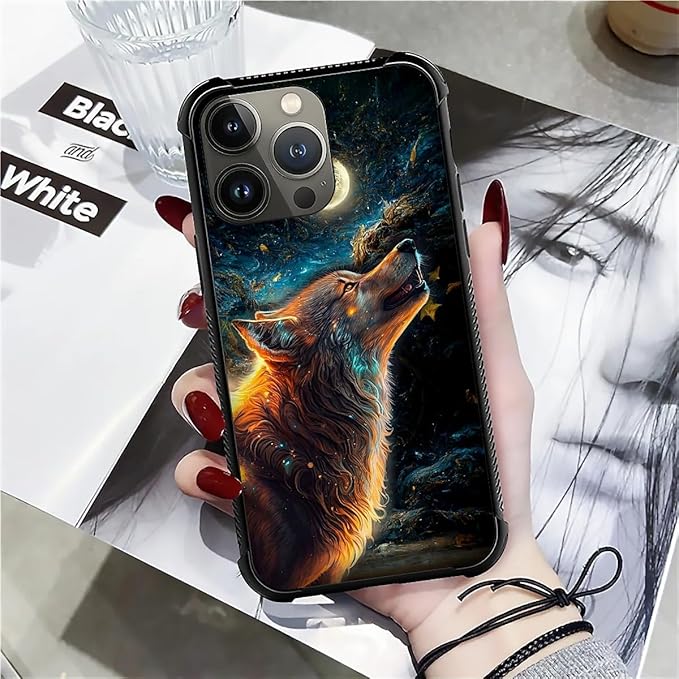 for iPhone 12 Pro Max Case, Star Cave Hungry Wolf Pattern Graphic Design Girl Boy Soft Silicone Hard Acrylic Shock Protection for iPhone 12 Pro Max