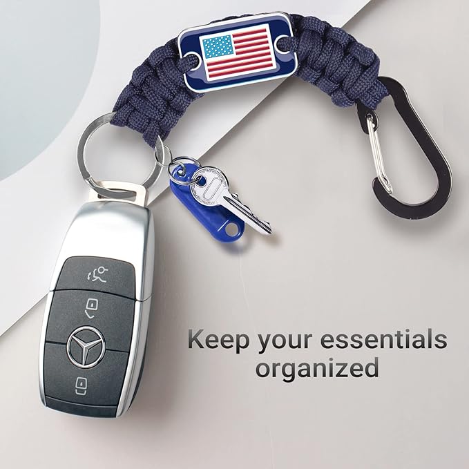 2 Pcs Stylish and Durable Lanyard for Keys - Heavy Duty Paracord Neck Lanyard with USA Flag Design for Wallets, Whistles, Cameras, and Phones - Perfect for Outdoor Activities[Navy Blue]