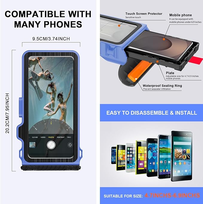 2026 Diving Snorkeling Phone Case for iPhone 17/16/15/14/13/12/11 Pro Max/XS/X Samsung Galaxy S26/S25/S24 Professional Scuba Dive Waterproof Underwater Photo Video Cover (4TH Gen, Blue-)