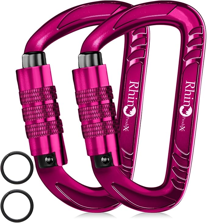 Rhino Produxs 12kN (2697 lbs) Heavy Duty Carabiner Clips, for Securing Pets, Outdoor, Camping, Hiking, Hammock, Dog Leash Harness, Keychains