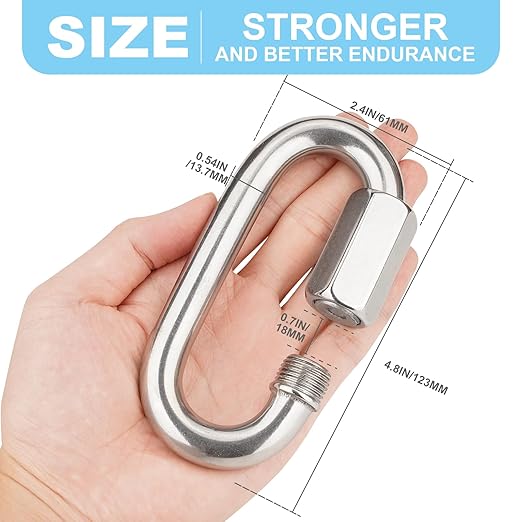 Chain Links, 1Pcs 4.8 Inch 304(18-8) Heavy Duty Stainless Steel Carabiner, 3300LB Capacity Large Opening Chain Connector for Big Chain Connecting, Hammock Hanging, Hiking, Camping