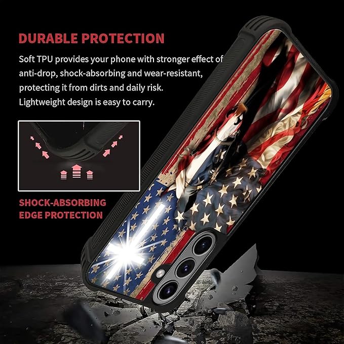 for Samsung Galaxy S26 Plus Case,Graphic Design for Girl Boy Soft Silicone Hard Acrylic Shock Protection Designed for Samsung Galaxy S26 Plus Red American Flag Horse Cross Pattern