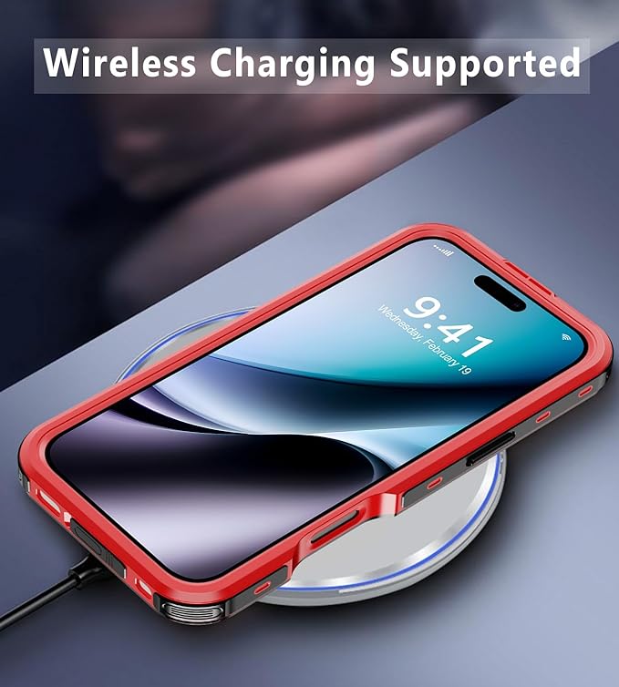 for iPhone 16 Pro Case Waterproof | Shockproof Dust Proof Phone Case Cover with Screen Protector - Red