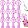 Woanger 12 Pcs Mini Handheld Fan Bulk 3 Speed USB Electric Battery Operated Small Portable Pocket Fan with Data Cable and Mounting Base Quiet Summer Gift for Wedding Travel (Purple)