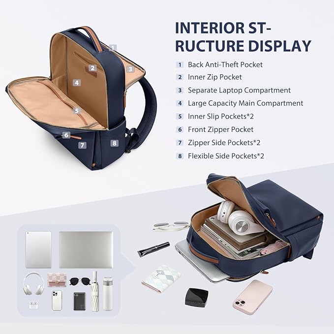 Laptop Backpack for Women, Work Business Traval Computer Backpacks with Laptop Compartment Waterproof Casual Daypack for Travel College,16Inch,Navy Blue