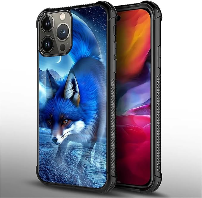 for iPhone 15 Pro Max Case, Snowy Mountain Fox Lake Pattern Graphic Design Girl Boy Soft Silicone Hard Acrylic Shock Protection for iPhone 15 Pro Max