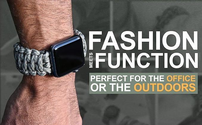 Savior Survival Gear Paracord Watch Band - Compatible with Apple Watch Band 49mm 46mm 45mm 44mm 42mm, iWatch Band Series Ultra 10 9 8 7 6 5 4 3 2 1 SE, Adjustable strap for men (Gunmetal Gray, Large)