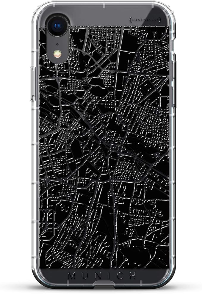 Munich Streets Map | Luxendary Air Series Clear Silicone Case with 3D printed design and Air-Pocket Cushion Bumper for iPhone XR (new 2018/2019 model with 6.1" screen)