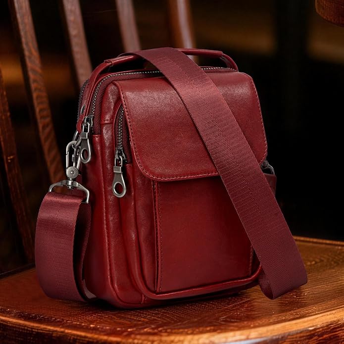 Augus Leather Small Messenger Bag For Men Crossbody Handbag Shoulder Sling Travel Bags for Men Purse Daypack Magnetic Buckle