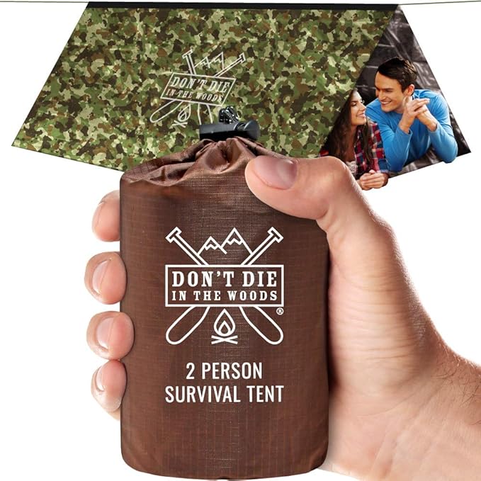 Don't Die In The Woods - Survival Tent - Made with Extra-Thick Space Blanket Thermal Mylar - Emergency Shelter Tube Tent - One of The 10 Essentials for Hiking, Camping, First Aid Kits