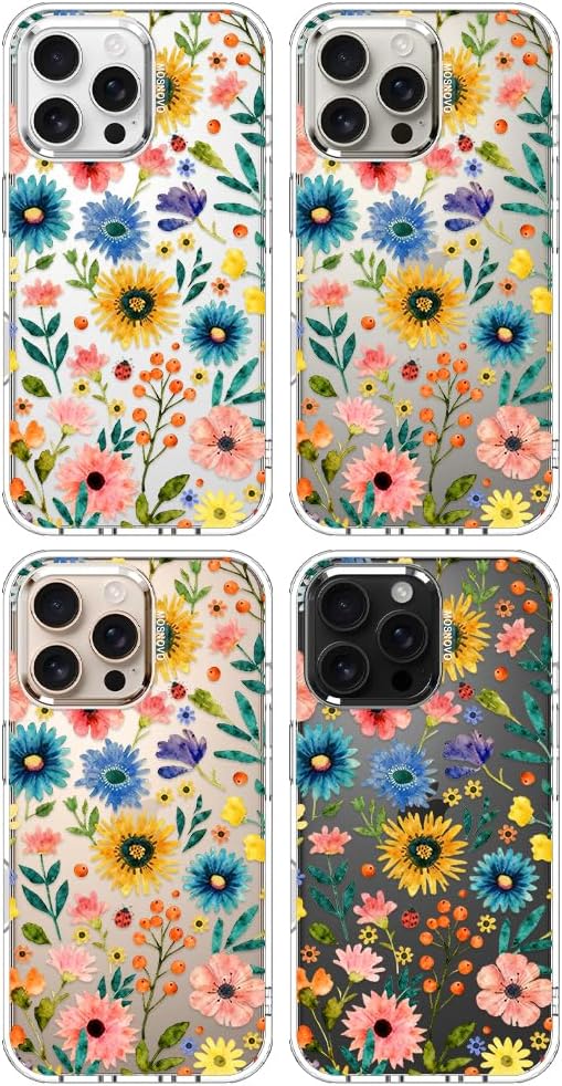 MOSNOVO for iPhone 16 Pro Max Case, Shockproof Military-Grade Protection 6.6ft Drop Tested, Clear Phone Case for iPhone 16 Pro Max, Wildflower Bloom Design