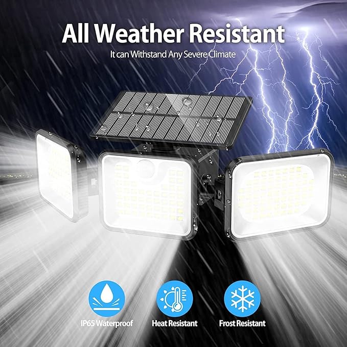 2 Pack 180 LED Solar Flood Light Outdoor,Motion Sensor Outdoor Lights,IP65 Waterproof,3 Adjustable Heads Outdoor Solar Lights,Solar Lights for Outside Fence Driveway Walkway
