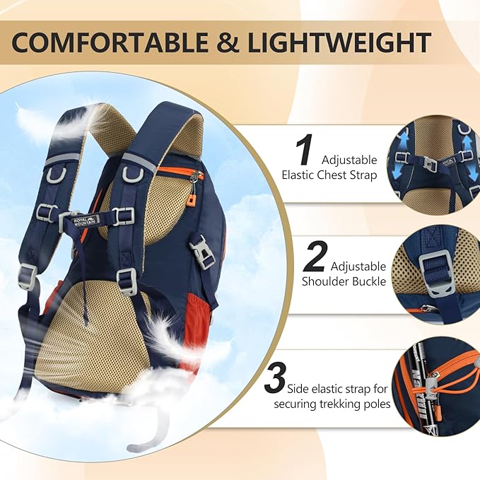 Hiking Backpack With Rain-cover, 30L Travel Backpacks For Women Men, Camping Daypack Backpacks Lightweight, Durable Hiking Backpack Fit For Camping, Daily Commuting, Short Trips (Navy Blue)