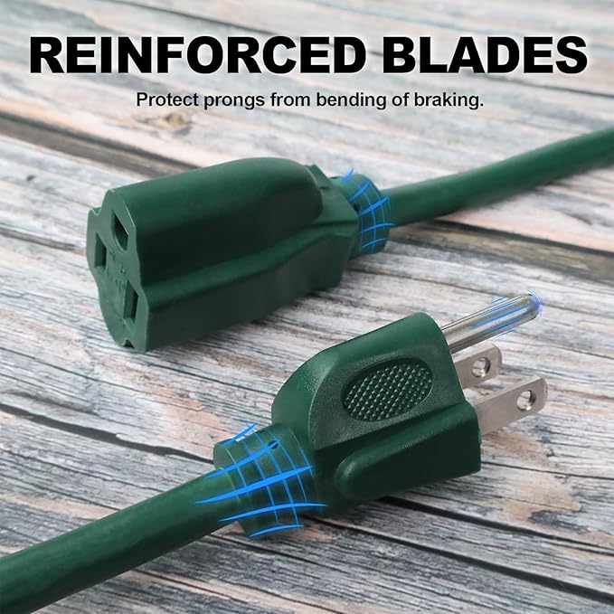 EP 2 Pack 6FT Green Outdoor Extension Cord, 16/3 SJTW Heavy Duty Waterproof, 3 Prong Grounded Plug, 13A 1625W 16AWG, Cold-Resistant Flexible Power Cable for Garden, Home, Christmas Lights
