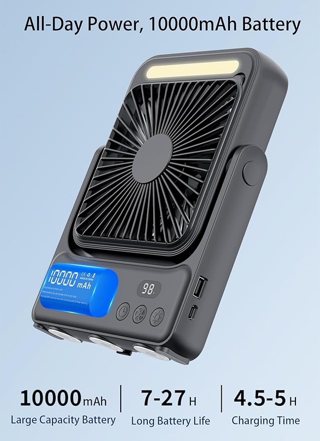 Magnetic Cruise Approved Fan with Night Light, 10000mAh Ultra-Slim Travel Fan, 4-Speed, Hook Design, Portable Fan for Cruise Ship Cabin, Bedroom Sleeping, Camping, Travel & Cruise Essentials 2026