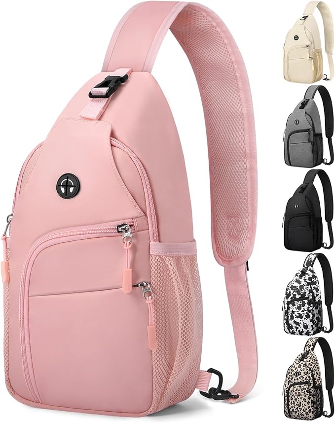 Pritent Crossbody Bags for Women Man Waterproof Sling Bag Backpack Trendy Casual Cross Body Bag with Convertible Shoulder Strap Chest Bag for Camping Hiking Travel Essentials (Pink, Medium)