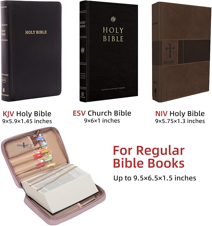 FINDCOZY Bible Cover for Women, Durable Carrying Book Case Church Bag for Biblical Accessories with Handle and Zippered Pocket, for Scriptures, Peach Pink