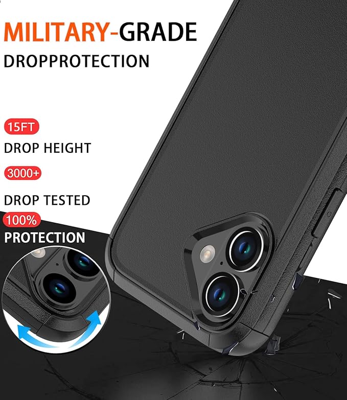 for iPhone 16 Case [Shockproof] [Dropproof] [with Screen Protector ] Heavy Duty Protection Phone Case Cover - Black