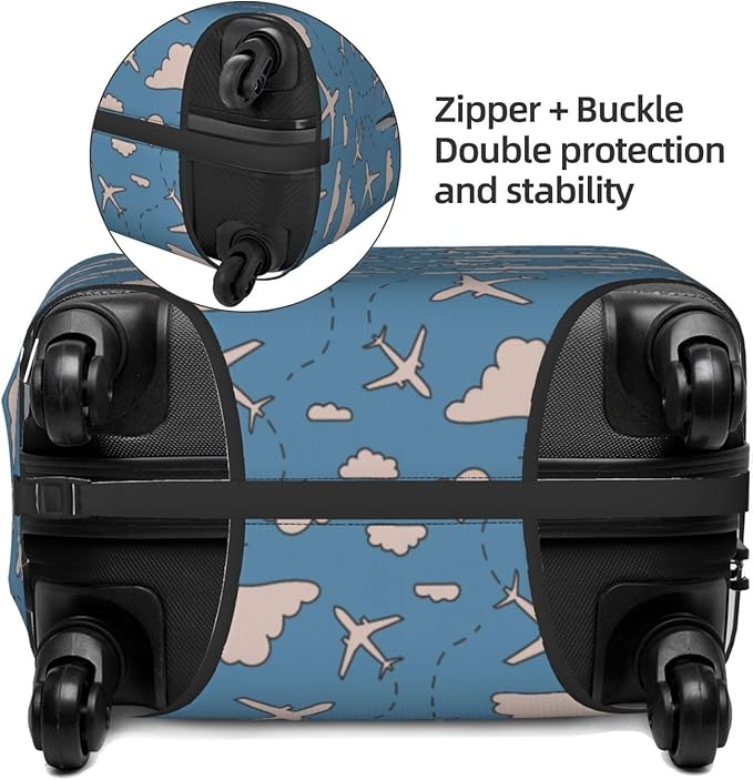 Airplane and Cloud Print Elastic Luggage Cover, Suitcase Protector For Travel (Fits 22-24 Inch Luggage)