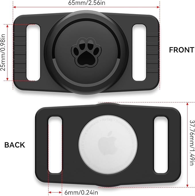 GOCII for Airtag Dog Collar Holder 2 Pack,Waterproof Dog Collar Holder for Apple AirTag(Gen 1 & 2),Silicone Air Tags Case for Dog Collars(Black)