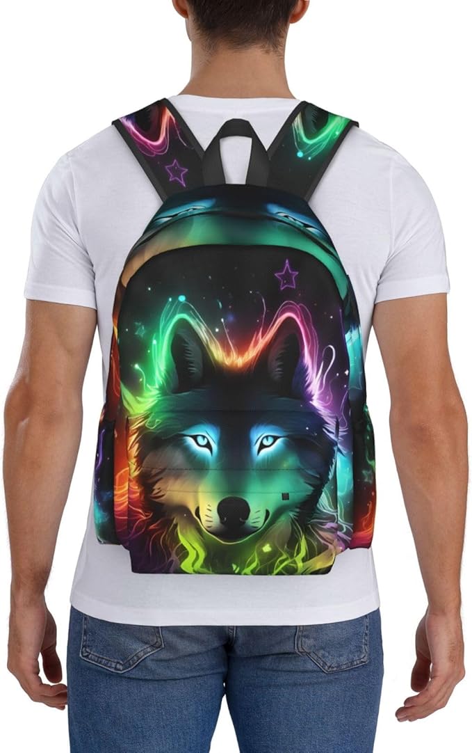 cfpolar 17 Inch Backpack Galaxy Colorful Wolf Laptop Bag Shoulder Bag School Bookbag Casual Daypack For Boys Girls