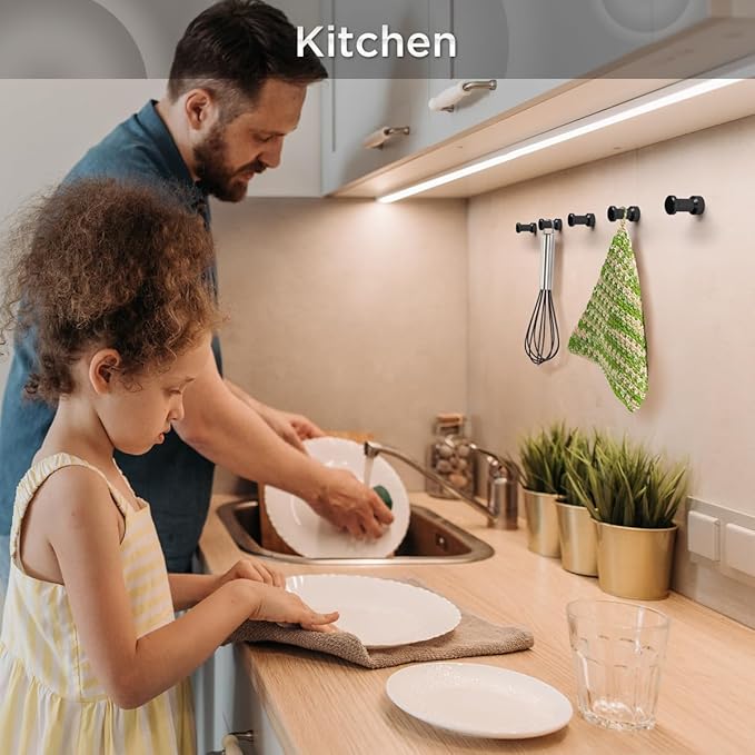 5 Packs CNC Stainless Steel Black Towel Hook：Multipurpose Wall Mount & Adhesive Hooks for Bathroom, Kitchen, Garage | Heavy-Duty Robe & Coat Hangers