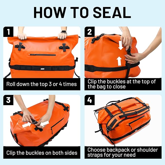 MIER Waterproof Duffel Bag Motorcycle Dry Bag Backpack Large Roll-Top Heavy Duty Dry Duffle Bags for Kayaking Camping Boating Gym Beach Cruise Ship, 60L/80L