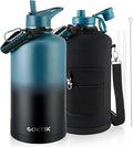 COKTIK 128oz Insulated Water Bottle - Stainless Steel Vacuum Metal, Portable 1 Gallon Large-Capacity Sports Bottle with Straw, Carry Bag and Handle Strap, Ideal for Gym & Hiking(Dark Night)