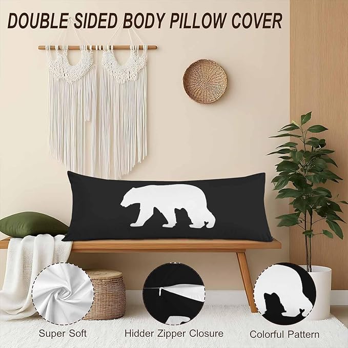20"X54" Body Pillow Case Bear, Polar Bear Side Sleeper Body Pillow Covers Long Pillow Case Protector Accent Throw Pillow Cushion Cover for Couch Bed Sofa Car