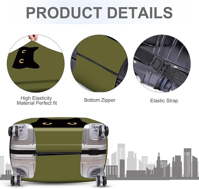 ANNA QUEEN Peeking Black Cat Luggage Cover, Cute Cat Eyes Design Suitcase Protector, Stretchable Washable Travel Sleeve for 32-34 Inch Luggage