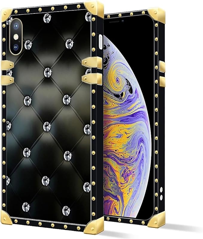Compatible with iPhone XR Case, Shiny Black Sofa Crystal Luxury Golden Decoration for Girl Women Soft TPU Shockproof Protective Hard PC Back for iPhone XR