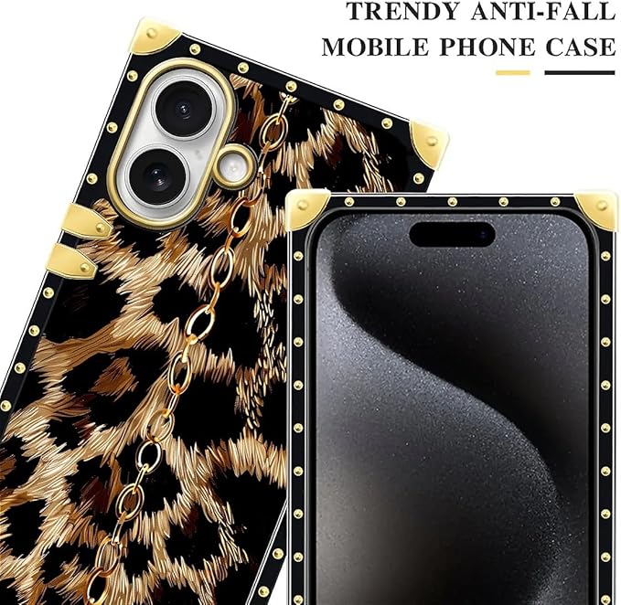 for iPhone 17 Case Luxury Golden Decoration for Girl Women Soft TPU Shockproof Protective Hard PC Back for iPhone 17 Crazy Pattern Seamless Gold Chain Leopard