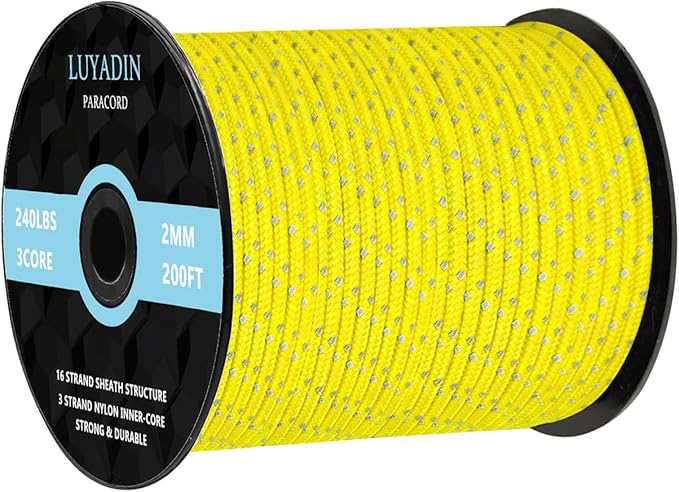 Reflective Paracord 240lb - Diameter 2mm Micro Utility Cord -3 Strand Parachute Spool Cord - 100ft 200ft,Paracord for Camping,Hiking,Fishing,Outdoor and DIY
