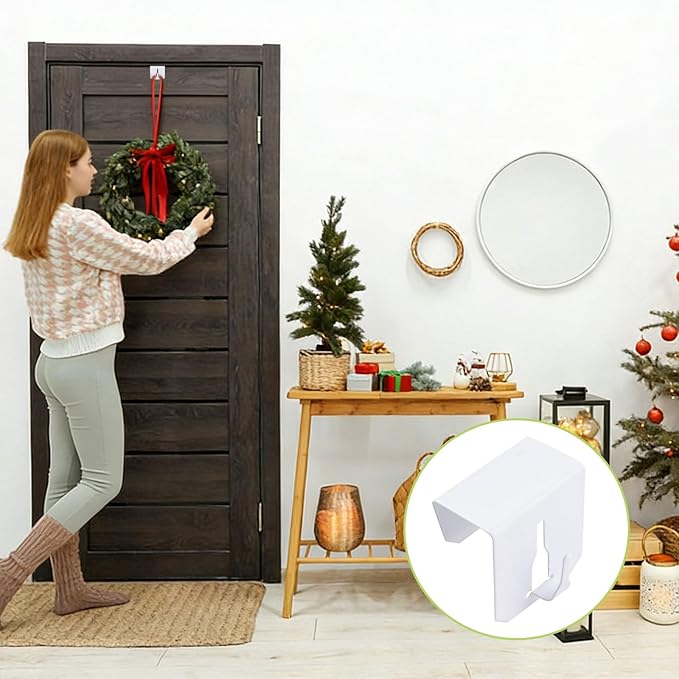 UFURAMTE Multifunctional Window Hooks, 8Pcs Stainless Steel Over Door Hooks Light Hangers for Christmas Decorations (White)