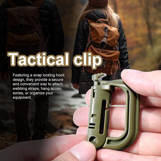 6 Pack 2.12“ Tactical Locking D Ring Plastic Carabiner Backapck Molle Hook Clip for Webbing Straps Bag