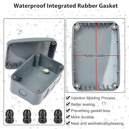 Outdoor Junction Box, Nineleaf IP66 3 Set Weatherproof Electrical Boxes with 20mm Cable Gland Kit, PVC/ABS Plastic Enclosure Box Universal Watertight 4.9 x 3.3 x 2.3 inch (125x86x62mm)