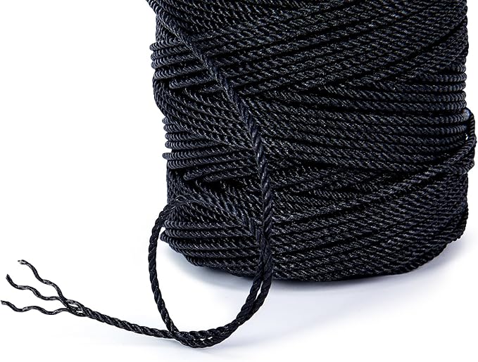 HONGDA Tarred Bank Line Twine, 465 Feet Nylon Twine #36 Bank Line-Black Nylon String 2.3mm, Black Strong Twisted Seine Rope Ideal for Gardening, Construction, Gear Tying, Bushcraft Gear
