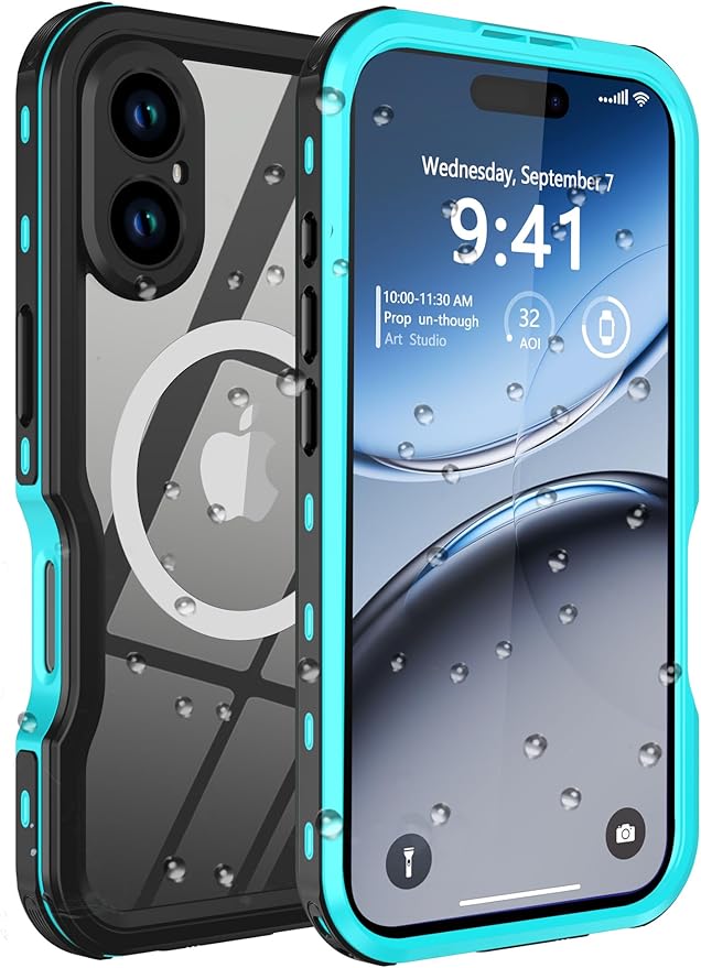 for iPhone 16 Case Waterproof, [Shockproof] [Dustproof] [IP68 Waterproof] Full-Body Hard Case Built-in [Lens Screen Protection] for Diving Case (Teal, for iPhone 16 6.1in)