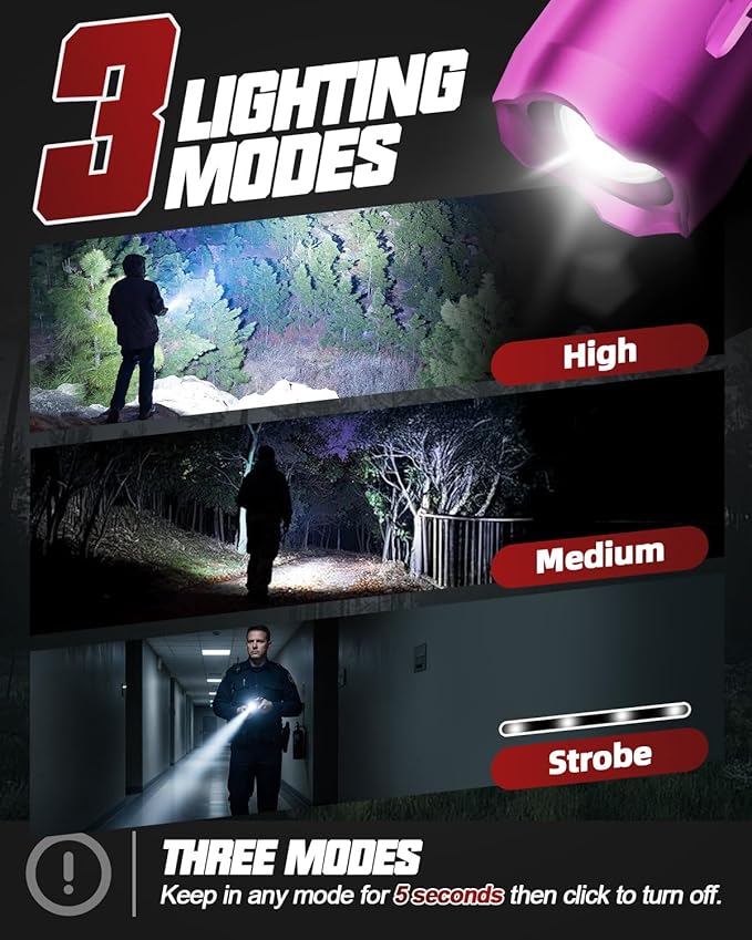 Victoper Pink Rechargeabe Flashlight 2 Pack, High Lumens 5 Modes LED Bright Tactical Flashlights, Waterproof Zoomable Flash Light for Outdoor, Gifts for Camping Essentials Gear