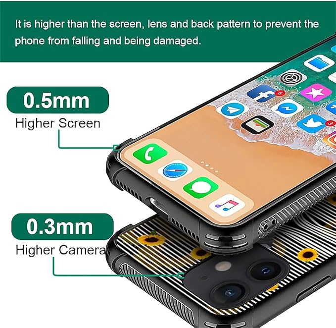for iPhone 11 Case, Cute Little Elephant Sunflower White Line Art Pattern Graphic Design Girl Boy Soft Silicone Hard Acrylic Shock Protection for iPhone 11