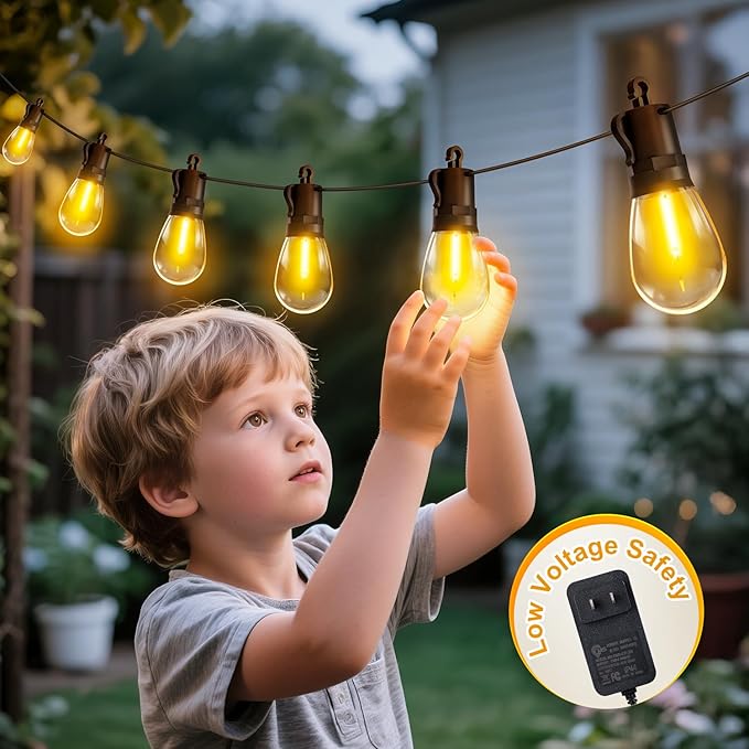 Outdoor String Lights Patio LED Light Outside - 60M 58+2 S14 LED Dimmable 200ft Porch Lighting IP65 Waterproof