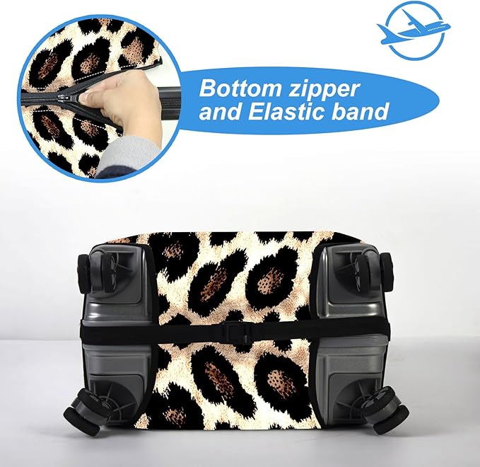 Luggage Cover Protector for 26-28 Inch Suitcases, TSA Approved Elastic Travel Suitcase Covers, Anti-Scratch Washable Luggage Sleeve for Carry On & Checked Bags, Leopard Print 02