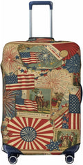 Patriotic 4th of July Luggage Cover, American Flag Fireworks Elastic Suitcase Protector for Independence Day Travel (Fits 29-32 Inch Luggage)