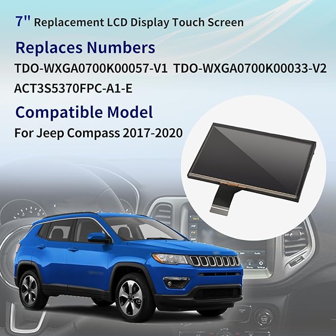 7" Inch Replacement Uconnect VP2 LCD Monitor Display with Touch Screen Navigation Digitizer Fit for Jeep Compass 2017 2018 2019 2020 Replace# TDO-WXGA0700K00033-V2 TDO-WXGA0700K00057-V1