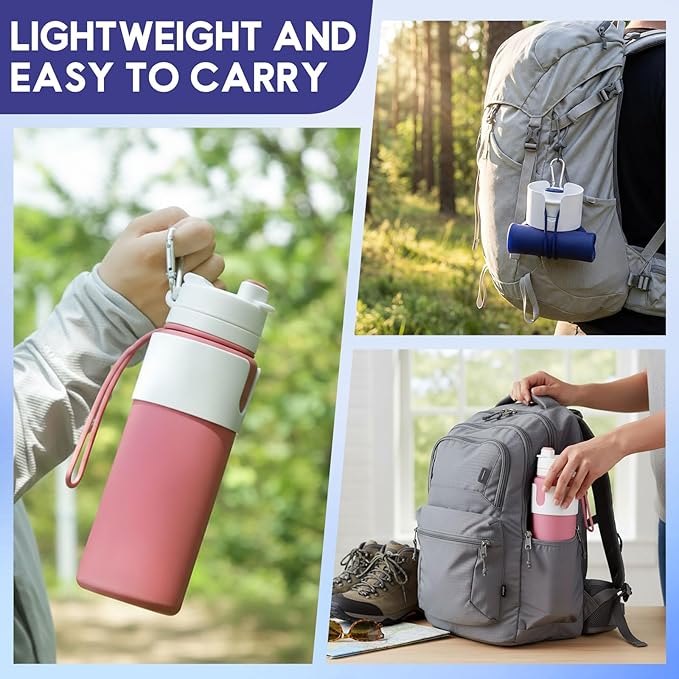 LemonRoad 4 Pcs 26 oz Silicone Collapsible Water Bottle, Portable Foldable Water Bottle Leakproof with Carabiner Reuseable Lightweight for Travel Sports Hiking Camping Cycling Office (Multicolor)