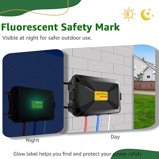 NineLeaf Large Outdoor Electrical Box (12.5 x 8.5 x 5 inch), IP54 Waterproof Extension Cord Cover,Weatherproof Connection Box for Power Strip, Plug, Socket, Timer, Holiday Light Decoration, Black