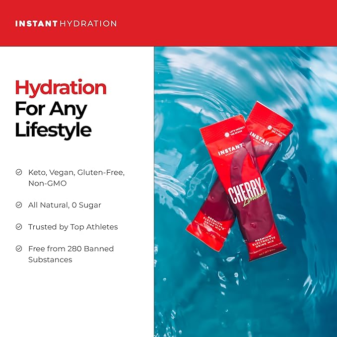 Instant Hydration Sugar Free Electrolytes Powder Packets - Shawn Johnson Cherry Limeade Electrolyte Drink Mix & Travel Essentials - Boost Recovery, Brain Health, Muscle & Tissue Support - 20 Count