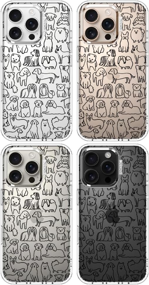 MOSNOVO Case for iPhone 16 Pro, [Buffertech 6.6ft Military-Grade Drop Protection] [Anti Peel Off Tech] Clear TPU Bumper Phone Case Cover Design - Doodle Dog