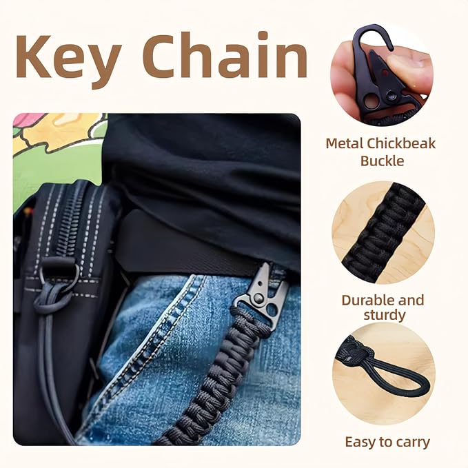 Tactical Paracord Keychain with Cobra Weave - Military Grade 550 Survival Gear, Anti-Loss Carabiner Clip for Hiking/Camping - Secure Keys, ID Badge, Tools (Gift Ready)